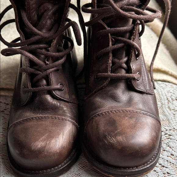 Brown Leather Superdry moto combat army granny Victorian boots! Women’s us9 uk7 - Picture 4 of 10